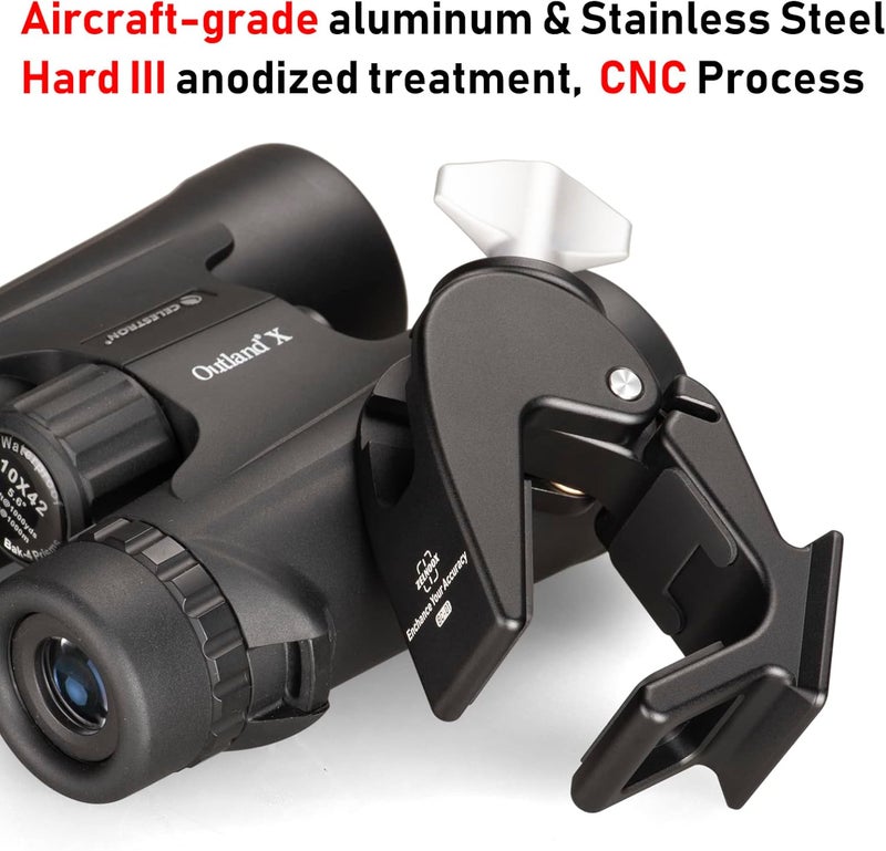 Zelnoox Clamp Binocular Tripod Adapter – ARCA Quick Release Dovetail | 1/4"-20 & 3/8"-16 Screw Holes | Fits 26-58mm Binoculars - Image 2